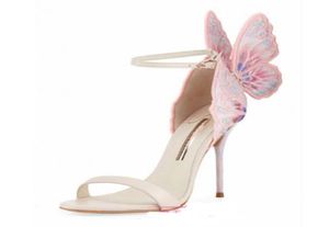 2019 damer läder 9cm hög häl fast fjäril ornament sophia webster öppna tå sandaler broderande rosa lady sko5923367