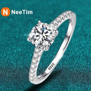 Anéis de casamento Neetim 2CT 3CT anel de noivado de moissanita S925 Prata esterlina com ouro Promise de Diamante de Laboratório de Gold Promessa de Banda de casamento para mulheres 240419