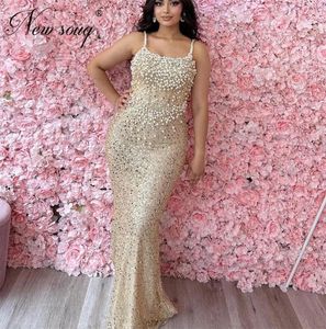 Partykleider Perlen Spaghetti Straps Abend Elegant Dubai Meerjungfrau Kleid für Hochzeiten Vestidos de Gala Pailletten Promkleider