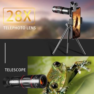 Telescopes 4 in 1 Camera Lens Telescope Zoom 28x Macro Micro Lens Universal Mobile Phone Lens Kit Wide Angle Optical Zoom for Smartphone