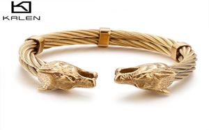 Stainless Steel Viking Wolf Bangle Man Cable Gold/Black/Silver Color Animal Cuff Bracelet Men Jewelry 2109186664263