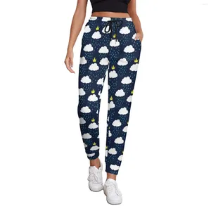 Pantaloni da donna nuvola di cartone animato signore larghi da donna royal pioggia nuvole per pantaloni della tuta vintage primaverili hip hop ipances gallo regalo