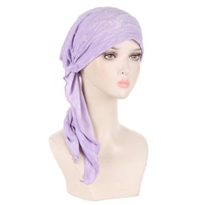 New Pre-Tied Hat Turban Women Muslim Hijab Long Tail Bonnet Beanies Hair Loss Cancer Chemo Cap Headscarf Bandanas Turbante Mujer
