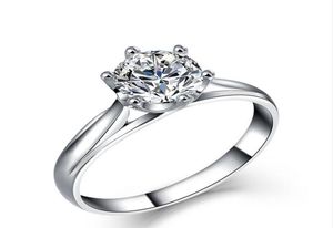 1CT New Women Classic Luxury Jewelry 925 Sterling Silver Round Cut Solitaire CZ Diamond Gemstones女性ウェディングプロングバンドリングGI7989282