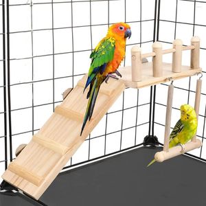 Diğer Kuş Malzemeleri Kuş oyuncakları papağan platformu ve tırmanma merdiveni ile sallanıyor ahşap çalma spor salonları egzersiz standı kafes
