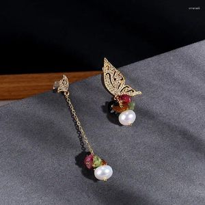 Orecchini a pennaglietta set da set piena d'oro 14k perla per donne boemia gioielli in cristallo farfalla in pietra naturale in pietra naturale