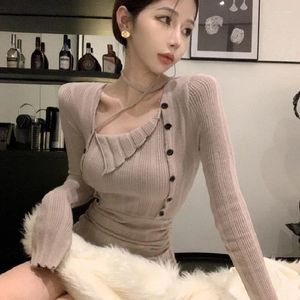 Casual Dresses Knitted Woman Dress Double-breasted Tunic Drawstring Sexy Robe Femme Fashion Bodycon Mini 2024 Vestidos De Mujer