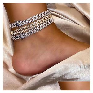 Anklets Designer Biżuteria mrożona łańcuchy mężczyźni kobiety Hip Hop Bling Diamond Bracelets Gold Sier Cuban Link Akcesoria mody upuść otzjp