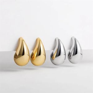 Vintage Gold Plated Chunky Dome Drop Earrings for Women Glossy Stainless Steel Thick Teardrop Earrings Dupes Lightweight Hoops 240419