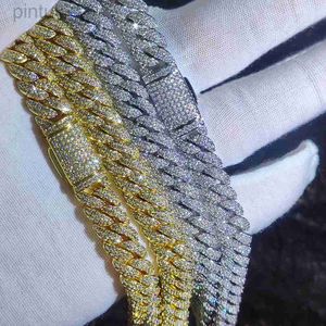 Chain 10mm CZ Stone cuban link chain Silver Gold Plated Iced Out Miami Cuban Chain Necklace for Men Women d240419