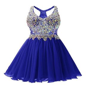 Beaded Crystal V Neck Chiffon blue Homecoming Dress Gowns Elegant party dress4912536