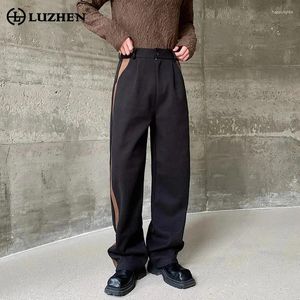 Calças masculinas Luzhen Original Casual Suit espessado Design de listras coloridas de contraste Desenho de calças retas de estilo coreano LZ1799