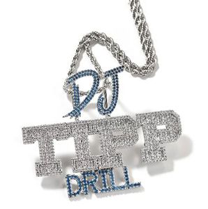 Hip Hop Niestandardowa nazwa Trzy warstwowa litera Wisianek z łańcuchem linowym srebrnym kolorem bling cyrkonia men biżuteria