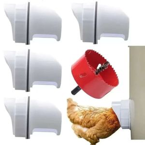 Rain fai da te alimentatore pollo a prova di pollame di plastica gravità nutrita con 4 porte e sega a foro C0720 s