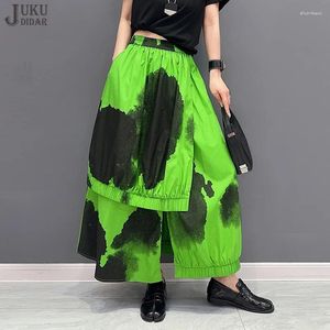 Skirts Painted Fashion Japanese Style Woman Loose Fit Tide Long Green Black Vintage Printed Skirt Casual Streetwear JJSK076