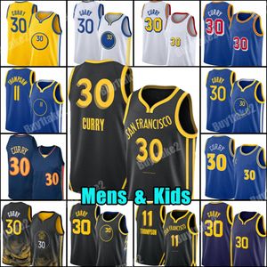 Herrenkinder Stephen Curry Basketball Trikot Klay Thompson Herren Green Andrew Wiggins 2023 2024 Stadt Trikots Blaues Schwarzhemd 30 11 22