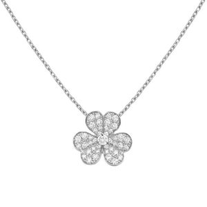 Designer Brand High Version Seiko Van 925 Silver Small Clover Full Diamond Pendant With Sense Necklace For Women With Logo