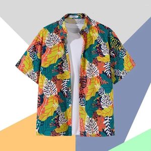 Camisas casuais masculinas no verão à beira-mar e tops versáteis femininos com botões de design de impressão floral botânica moda de manga curta