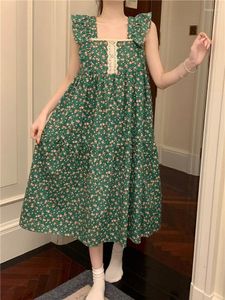 Women's Sleepwear Print Soft Floral Flower Cotton Korean Home Strapless Sweet NightDress Women Holiday Style Real Price Coolness Ins