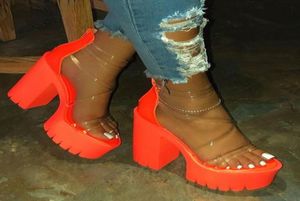 Sandals Night Club Party Plataforma Chunky Heel Summer Plus Size Sapatos Transparentes Women5562052