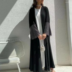 Abbigliamento etnico musulmano fuori abaya kaftans donna jilbabs manica fumante con strass di preghiera cardigan cappotto islamico dubai saudita abito