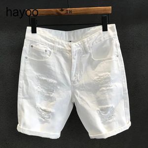 Hongkong-Stil All-Match Trendy Marke White Ripped Denim Shorts Herren Casual Trendy Sommer rasierte Kumpelhosen 240408
