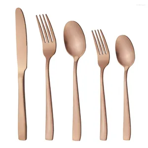 Zestawy zastawy stołowej 5PCS Rose Gold Stal Stael Setle Setlery Knife Fork łyżka deser Sliverware Kitchen Party Stołów stołowych