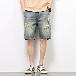 Herren Shorts 2024 Sommer Vintage Denim Ripped Löcher Baggy Straight Casual Short Jeans Fashion Korean Hip Hop Streetwear