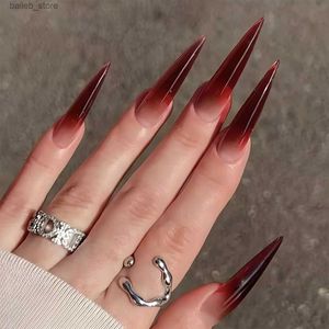 False Nails 24Pcs detachable Long Stiletto False Nails Almond Fake Nails with gradient Design Press on fake Nails Full Cover Manicure Tips Y240419