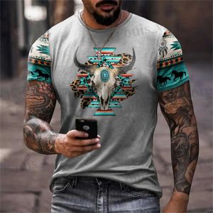 T-shirty męskie dżinsowe drukowanie męskie koszulka T-shirt Vintage Totem na męską letnią bluza na szyję codziennie