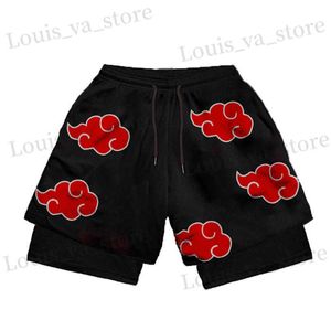 Shorts masculinos de anime shorts homens homens 2 em 1 shorts de ginástica mangá 3d malha de malha rápida esportes secos calças curtas Treino de verão T240419