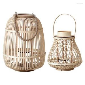 Candle Holders Bamboo Woven Wind Lantern Model Room Outdoor Courtyard Decoration Holder Floor Props
