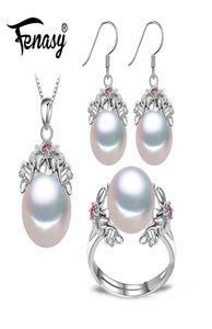 Fenasy 925 Sterling Silver Natural Pearl Ruby Jewelry Sets For Women Vintage Dangle Earrings Bohemian Flower Necklace J1907185827139