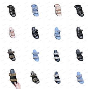 Lyx bom dia platt mule lady jacquard bruna blommor glider kvinnor designer glidplattform slingbacks sandal denim blå band mjuk solnedgång komfort sandal tofflor