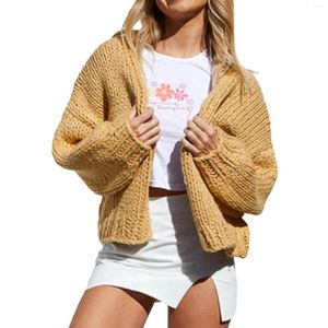 Malhas femininas Moda Crochet Contraste Cor/ Cardigão de cor sólido Autumn Manga longa Sweter casual de malha casual casaco quente