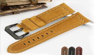 22 24 24 26 mm Watchband Men Black Brown gładki, prawdziwy skórzany pasek zegarowy ze stali nierdzewnej Srebrna klamra klamry 7422714