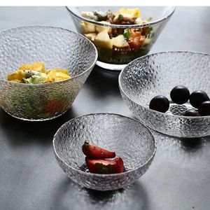 Tallrikar Creative Glass Craft Fruit Salad Bowl Round Dessert Hushåll Matbord Solid färg Tray Kitchen Supplies