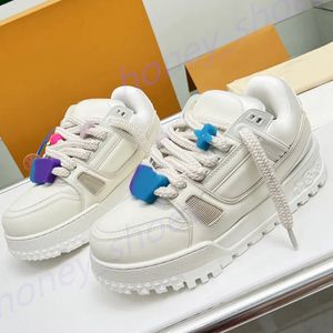 Designer New Shoes Trainer Maxi Sneaker Fashion Shoelace Beading Plump Casual Shoes Women Män Toppkvalitet Läderplattform Sneakers med Box Size 35-45 H49