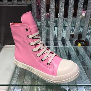 Luxury Designer Boots Homens Mulheres tênis High Top respirável Sapatos de couro genuíno tênis de couro rosa Taxa laranja alta mulher Flats Deve o Treinador Tamanho 35-47