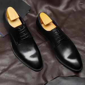 Dress Shoes Men's Business Oryginalna skóra na wiosenne lato Brytyjska koronkowa krowita formalna ślub mężczyzn derby