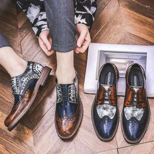 Casual Shoes Men's Brogues Man Dress Shoe Leather Wingtip Mixed Color Office Wedding Oxford A151