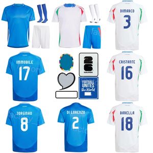 Kids Mans National Team 18 BARELLA Soccer Jerseys Italia 10 PELLEGRINI 2 DI LORENZO 22 ZANIOLO JORGINHO FRATTESI CHIESA DONNARUMMA Euro Cup 2024 Football Shirt Kits