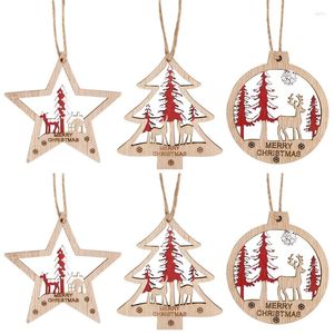 Juldekorationer 6st/set Merry Wood Pendant Tree Elk Hanging Decoration For Home Noel Navidad Party Ornament Year Gift