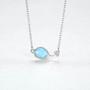 Necklaces Korean New Fashion Opal Little Whale s925 Silver Pendant Necklace Jewelry Charm Women Shiny Zirconia Necklace for Women Wedding Pa