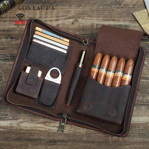 Caixa de charuto de couro da família de casca de entretenimento com mais leve Cutter Pocket Pocket Travel Bunidor Box Cigars Acessórios Handbag Men Gift