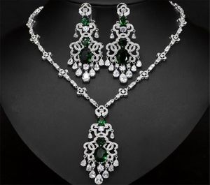 Orecchini di collana zircone vintage set di gioielli set da sposa festa di compleanno da sposa gioielli rosso blu verde argento cz collana zircone f1153919