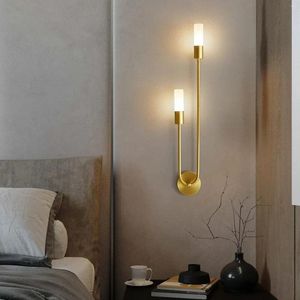 Duvar lambası Sconce Lambalar Aydınlatma Fikstür Nordic Style Modern Silindir 2 Işık Yatak Odası için Cam Gölgeli Işık