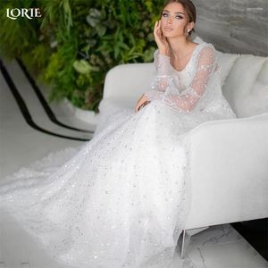 فساتين الحفلات Lorie Glitter A-Line Aseval Evengor for Wedding Shiny O-Neck Bride Bride Pride Dress Dress Frucly Cap Sleeves