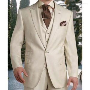 Męskie garnitury 2024 Beige eleganckie dla mężczyzn Smart Casual Slim Fit Blazers Hombre Business Wysoka jakość niestandardowa 3 -częściowa zestaw zestawu homme