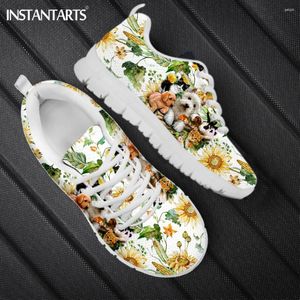 Casual Shoes INSTANTARTS Fashion Sunflower Print Ladies Sneakers 3D Dog Design Women Flat Lightweight Lace Up Footwear Zapatos
